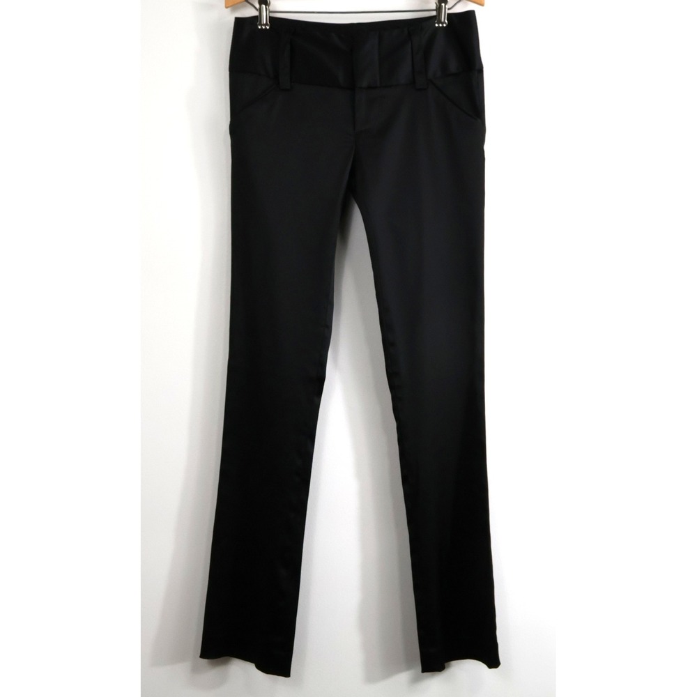Alice + Olivia Black Satin Low Rise Straight Leg Trousers 8B-137-117 Size 2